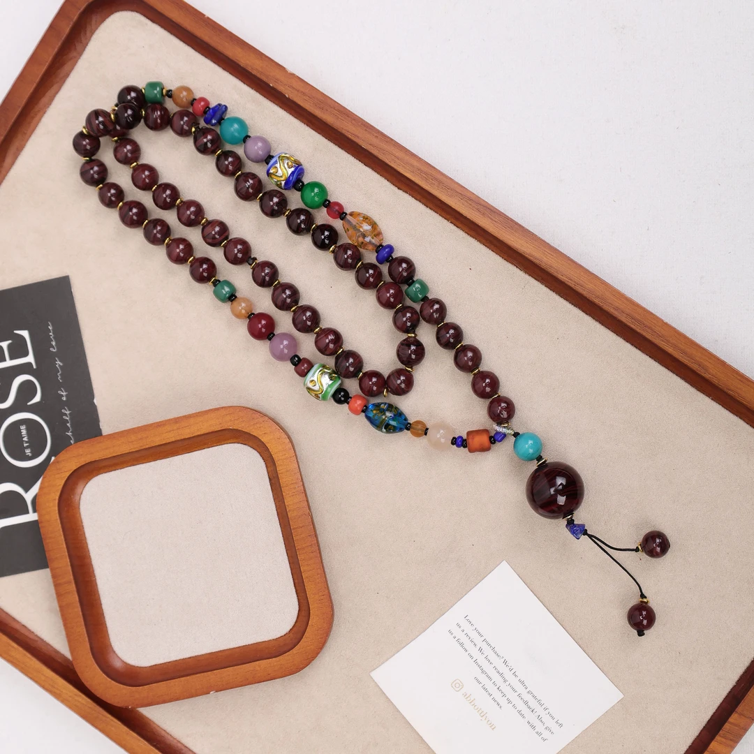 合金项链 LZ1594 鸡肝石大珠多宝琉璃项链