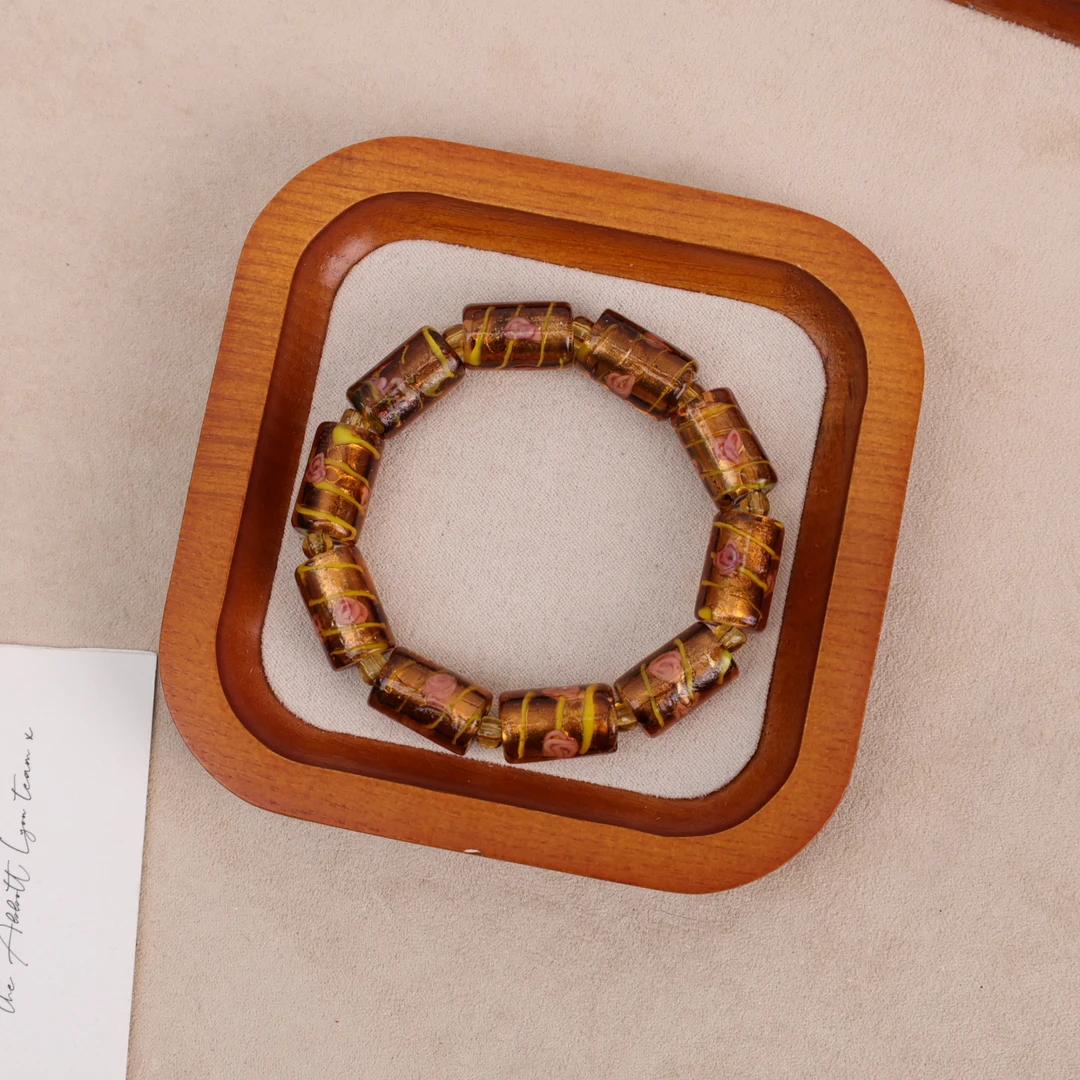 合金手链 LZ1233-1 金色玫瑰花银箔满串琉璃手串