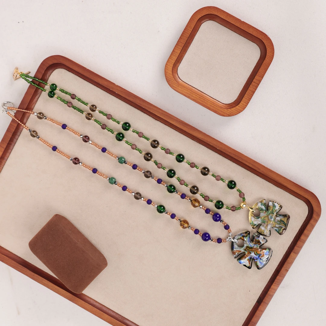 合金项链 XB076 彩色鱼骨吊牌琉璃项链