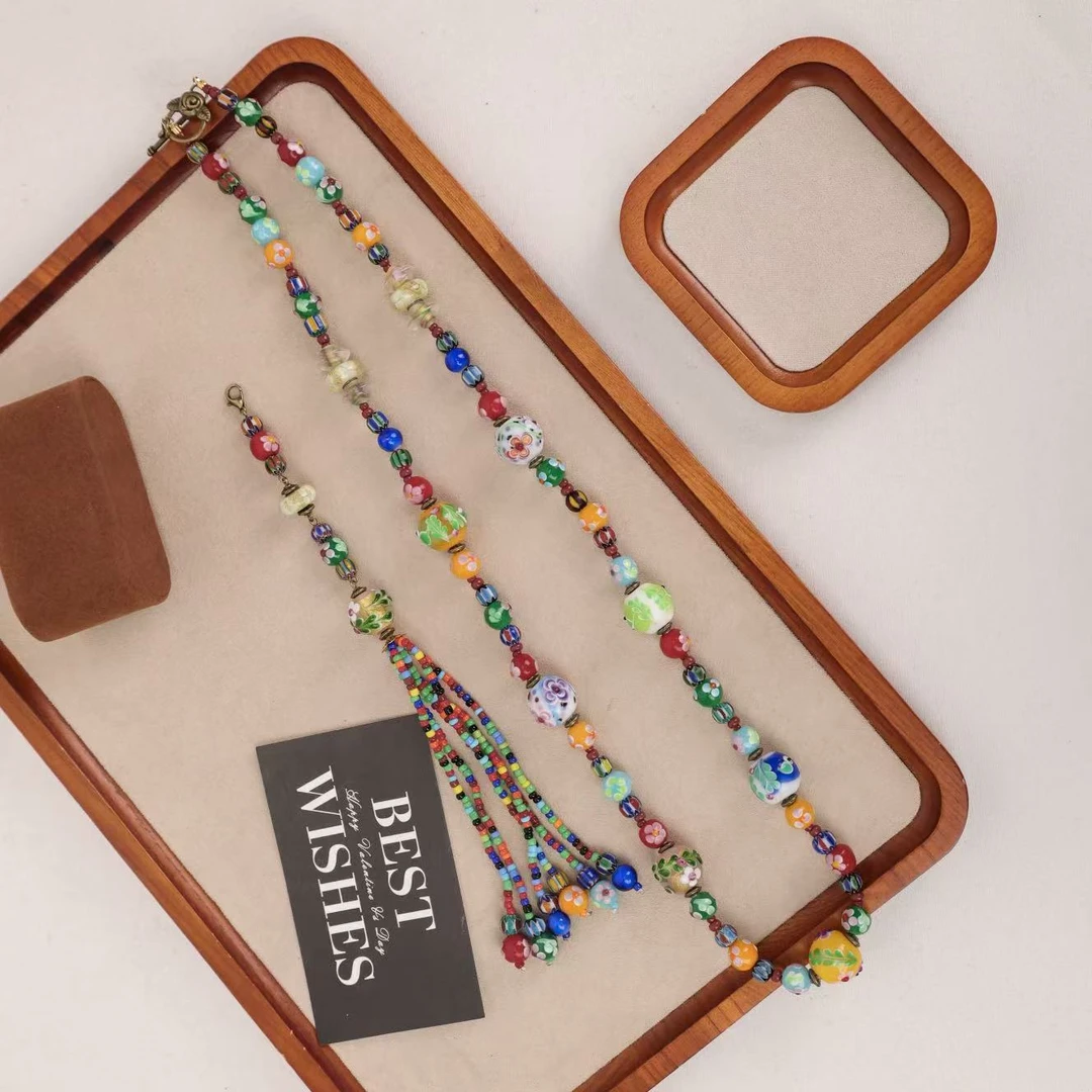 合金项链 LZ2092  彩色小米珠彩色蛋糕彩色小花琉璃项链