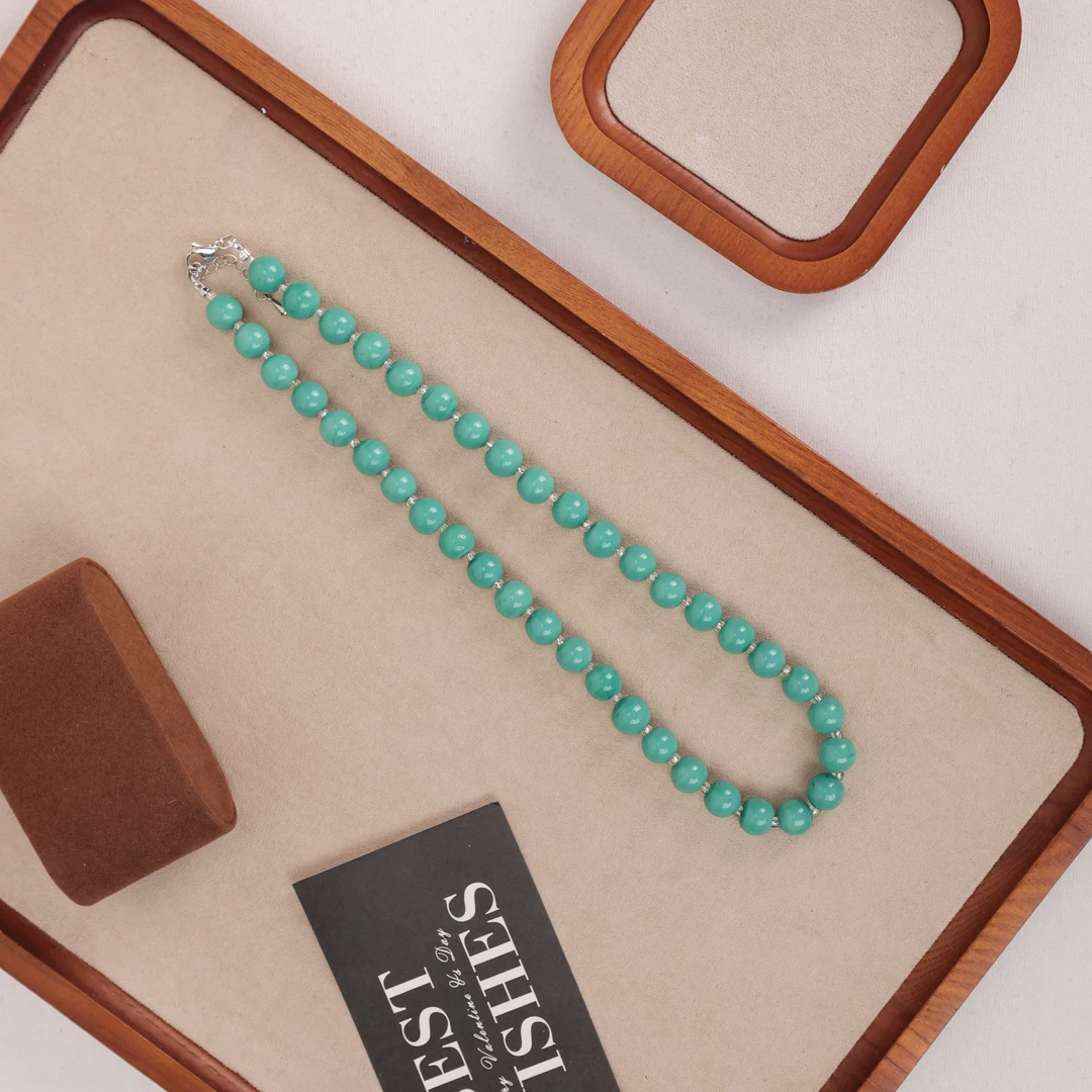 合金项链  LZ1909 10mm清水蓝松松满串琉璃项链