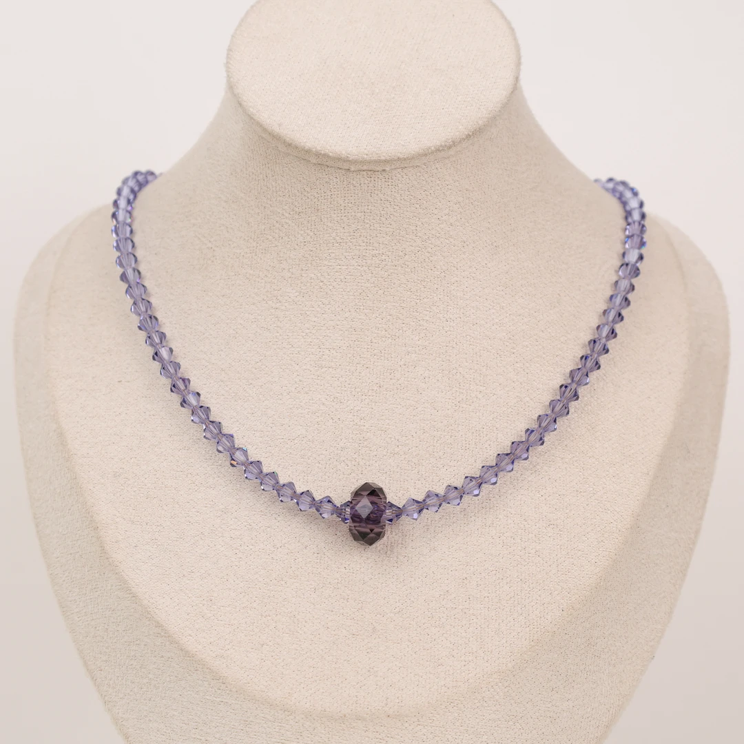 合金项链 LZ2068 紫色透亮菱形紫色不规则转转筒琉璃项链