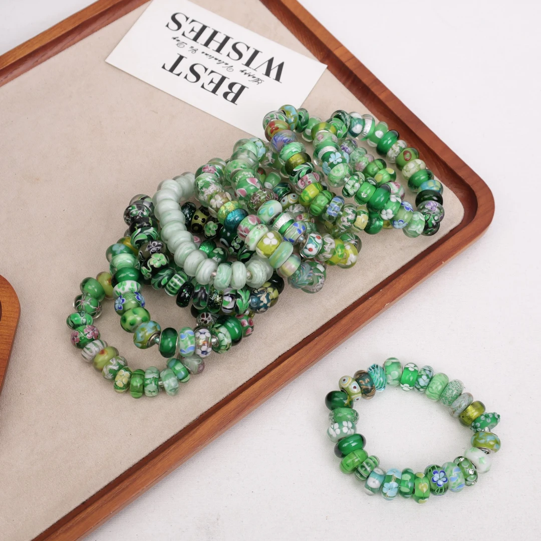 合金手链 GP005 绿色系转转筒满串琉璃手串