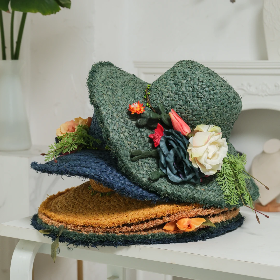 R653 仙人掌款拉菲草帽夏日遮阳帽