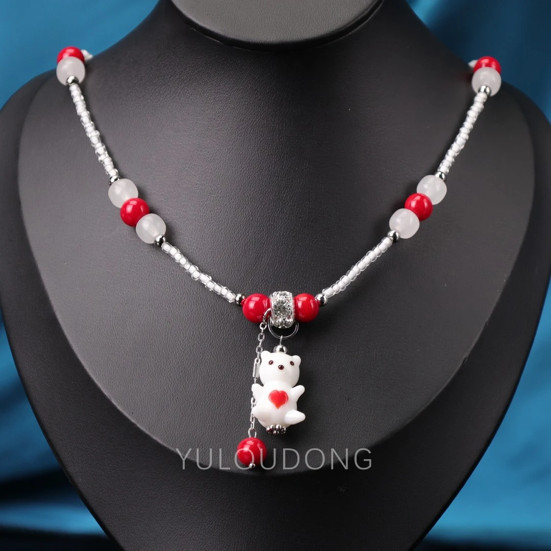 合金项链 XL223 【甜蜜小熊】琉璃项链原创设计