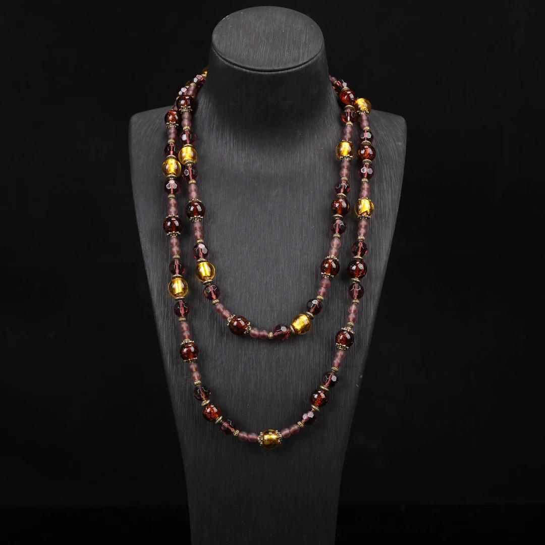 铜合金项链 LZ0020 流金沙银箔琉璃项链长链120cm左右