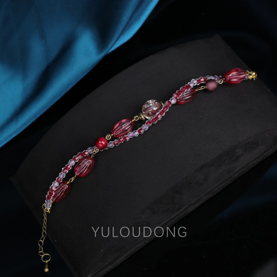 合金手链 CZ1095 紫色金红料双层琉璃手链