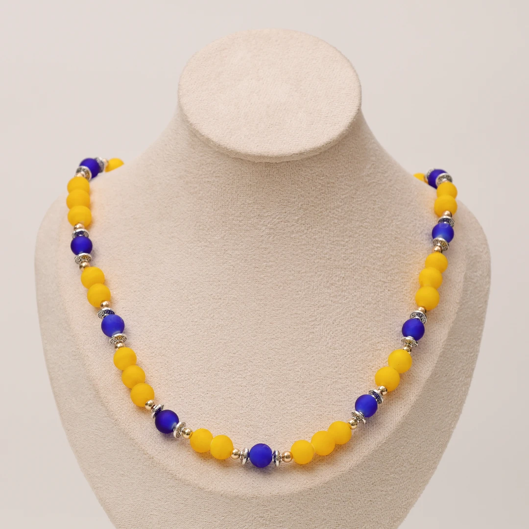 合金项链 LZ0803 黄色磨砂蓝色琉璃项链47