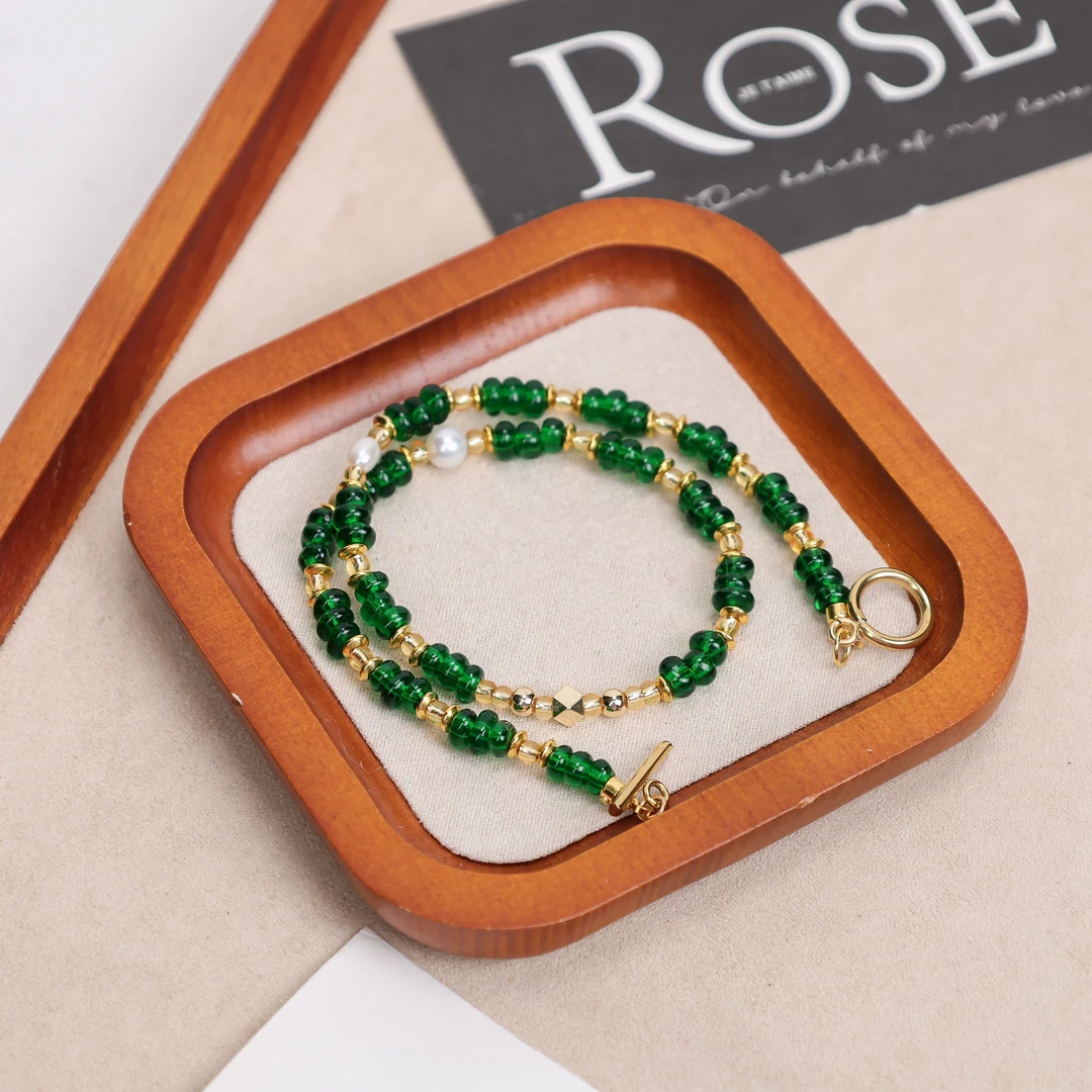 合金手链 LZ1601 深绿色ak珠珠小灯泡双层琉璃手串