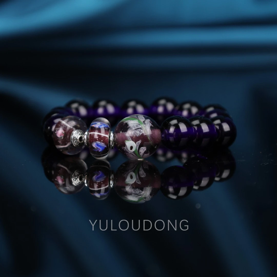 合金手链 CZ1130 深蓝色紫色小花琉璃手串