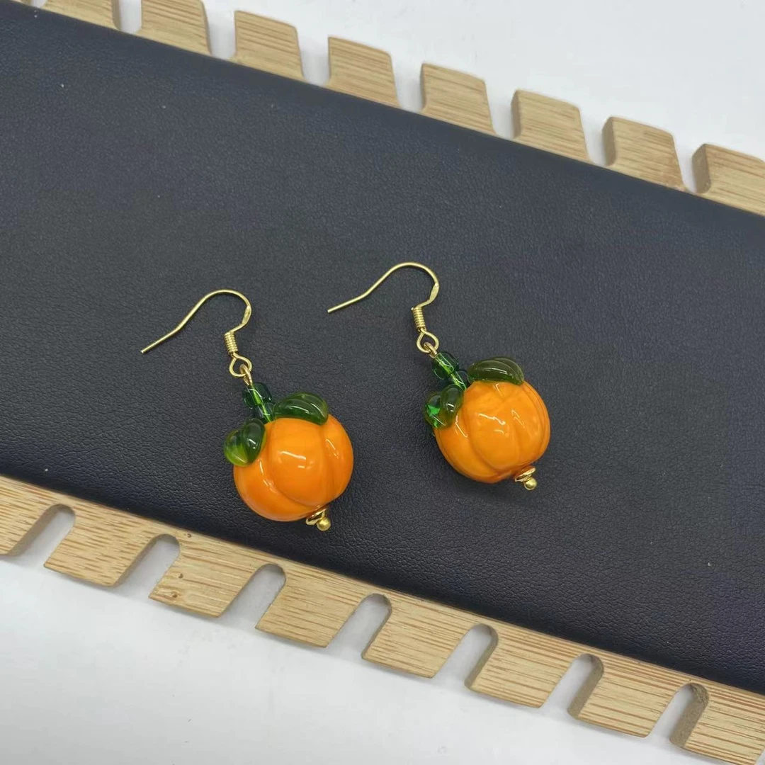 合金耳饰 LZ2061 柿柿如意黄色柿子琉璃耳环