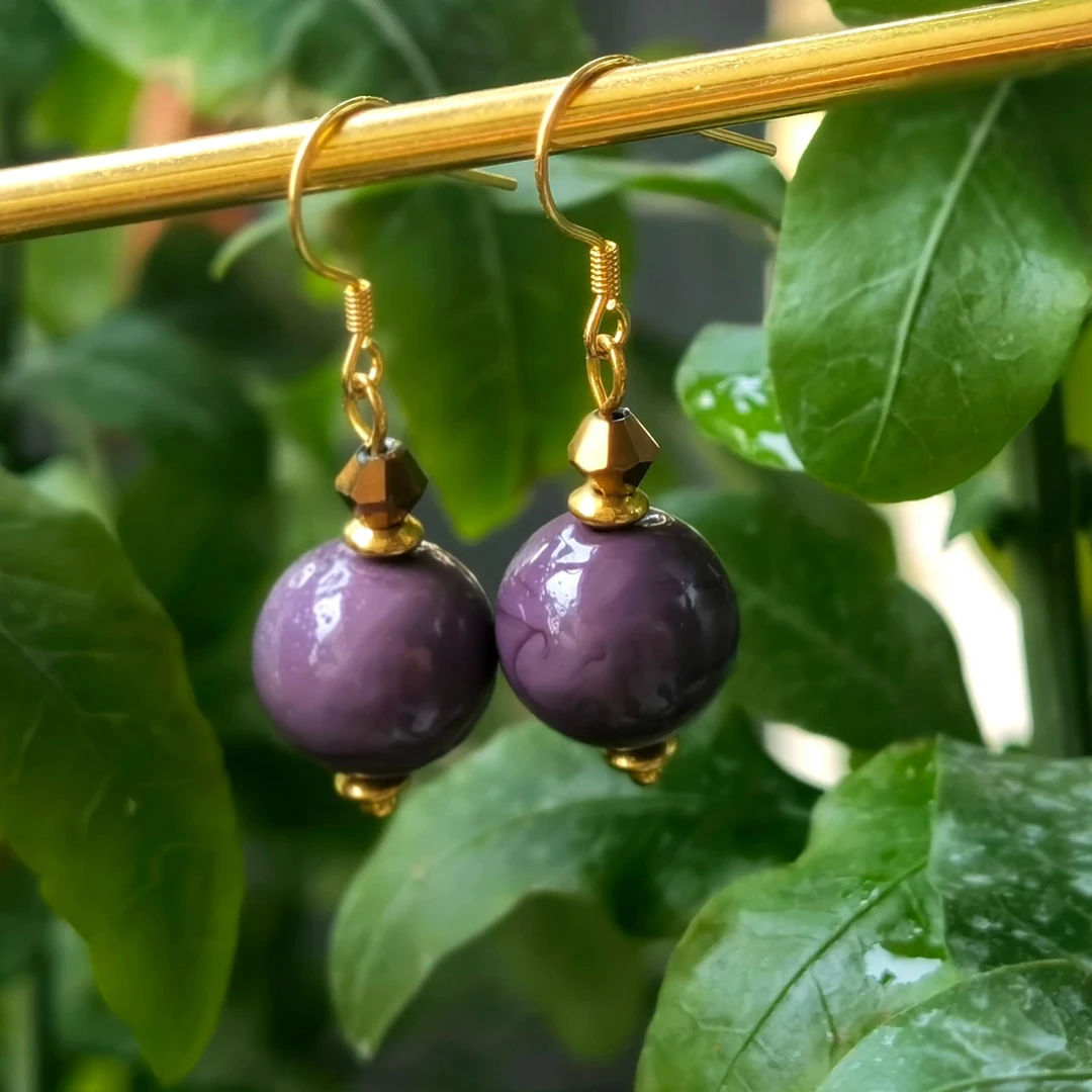 合金耳饰 ES8000 香芋紫色琉璃耳环