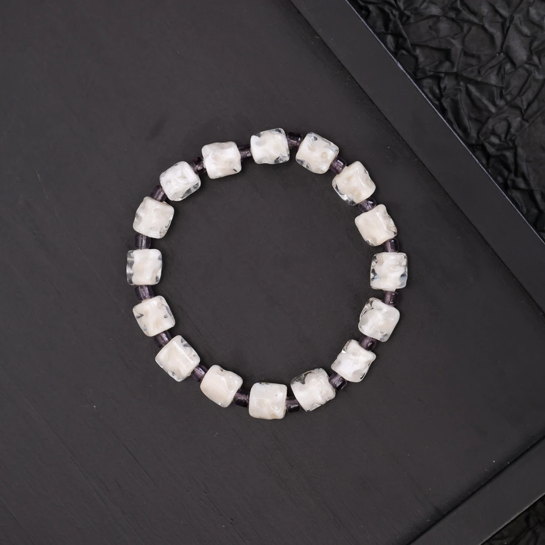 合金手链 LZ1734-1 浅米色扭扭琉璃手串