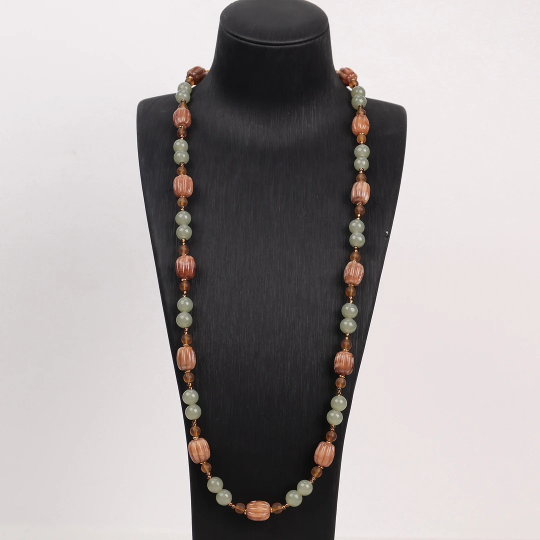 合金项链 LZ1853 藕粉色南瓜珠白雾灰长链琉璃项链75cm