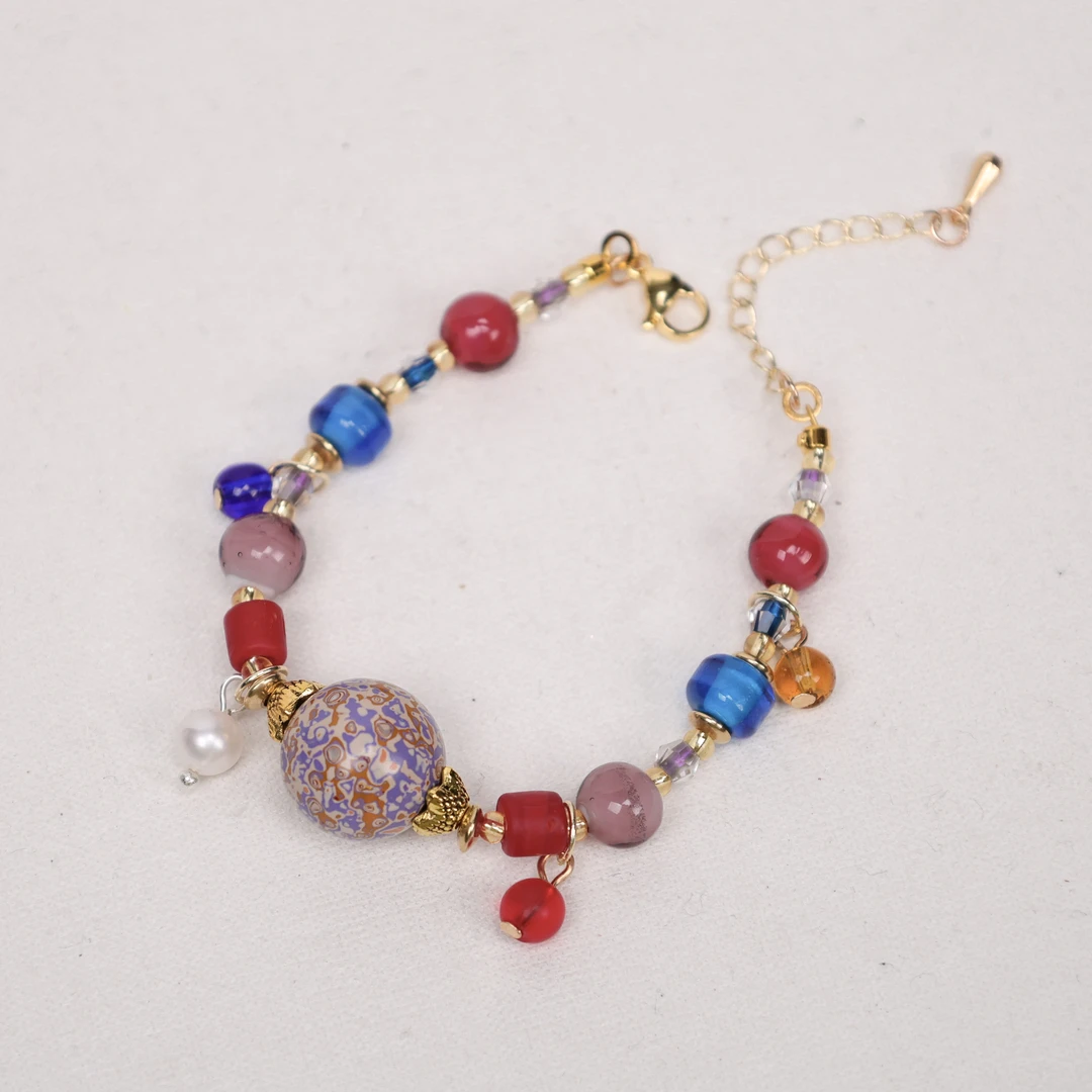 合金手链 SC0635 浅紫色大漆彩色琉璃手链