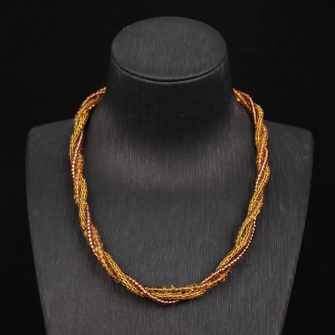 合金项链  LZ0203 波点珠珠多层橙色豹纹小米珠琉璃项链41cm