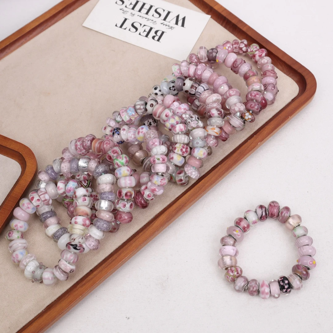合金手链 GP003 粉色系转转筒满串琉璃手串