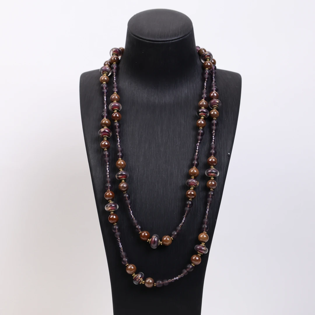 铜合金项链 LZ1714 大地色女娲暗红色转转筒长链琉璃项链126cm