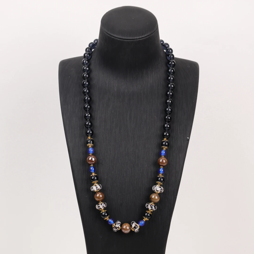 合金项链 LZ2191 木兰色女娲大地色釉面小花转转筒琉璃项链