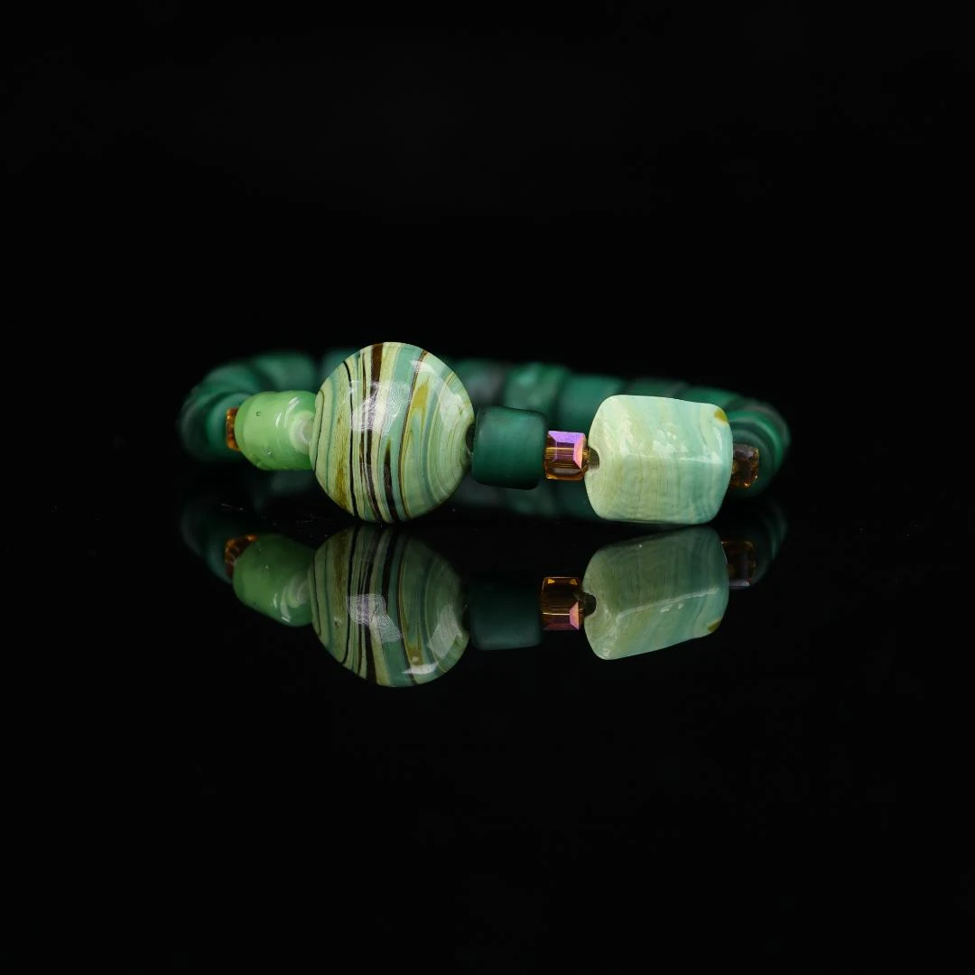 合金手链 LZ1323-1 绿色扁珠磨砂琉璃手串