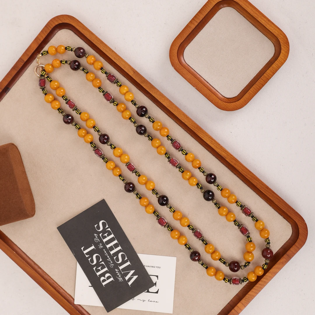 合金项链 LZ2200 老僧衣鸡肝石红色扭扭长链琉璃项链