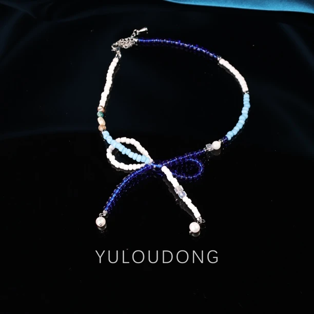 合金项链  XL227 蝴蝶结短款琉璃项链