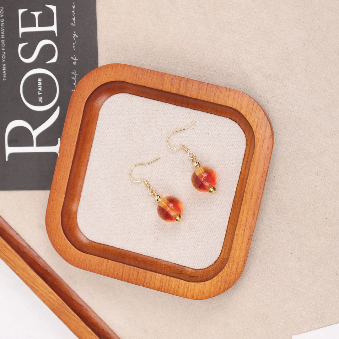 合金耳饰 LZ1623-2【东方红】渐变红色琉璃耳环