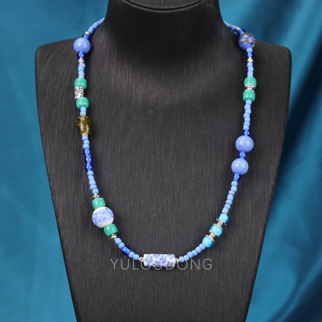 合金项链 XL561 蓝色小米珠琉璃项链