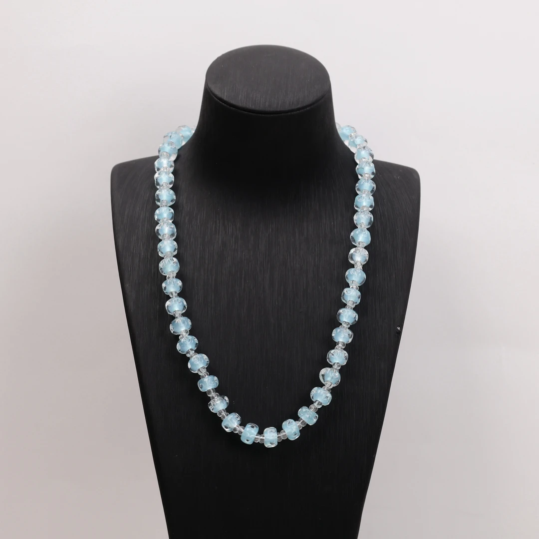 合金项链 LZ1254 蓝色不规则转转筒满串琉璃项链52cm