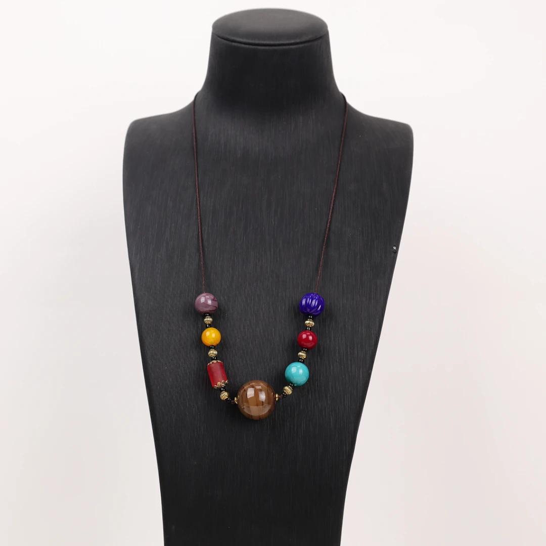 合金项链 LZ2053 女娲大珠大地色单珠多宝绳编琉璃项链