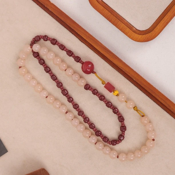 合金项链 LZ2012 10mm【藕色】粉色巧克力小米珠绳编琉璃项链