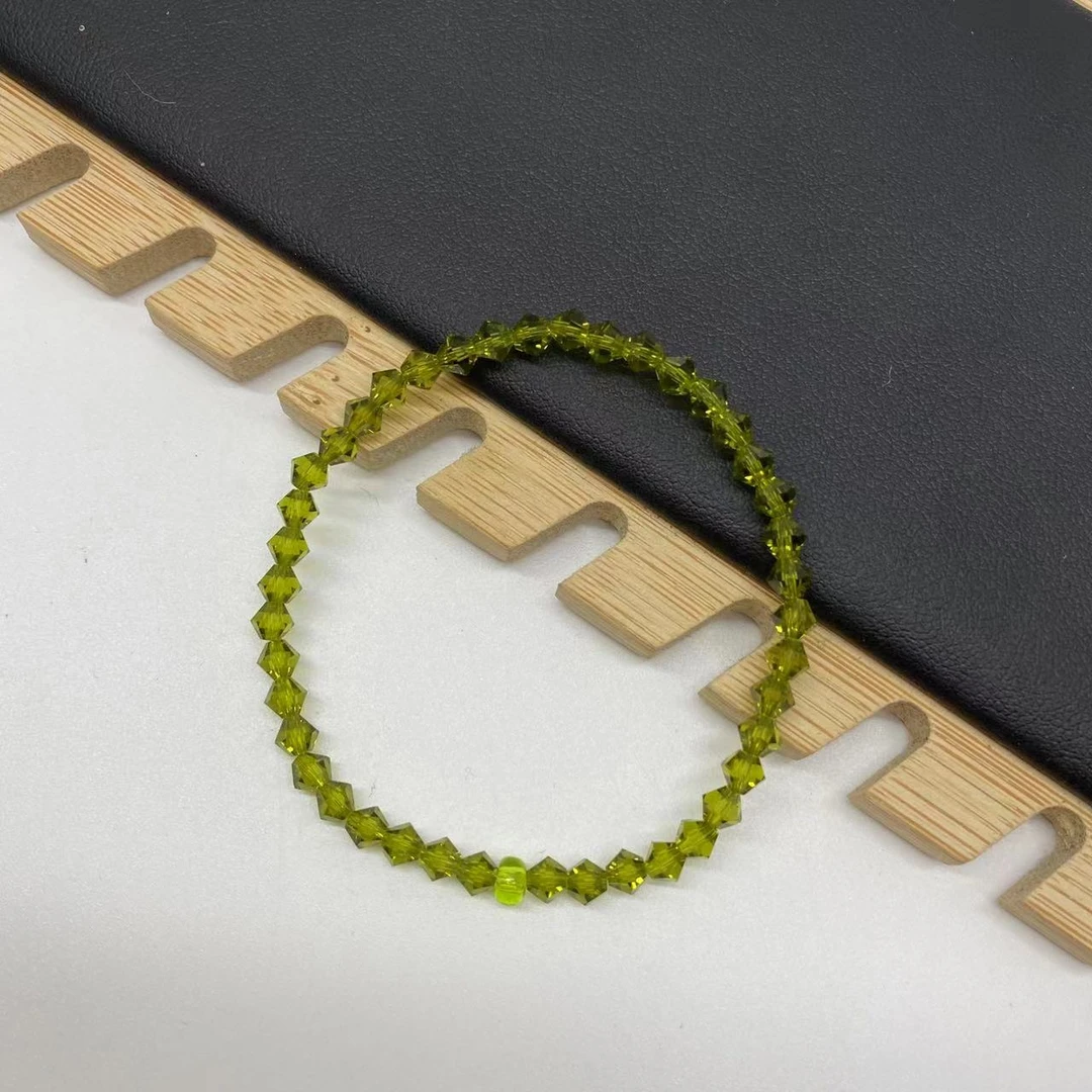 合金手链 LZ2069-1 草绿色透亮菱形琉璃手串