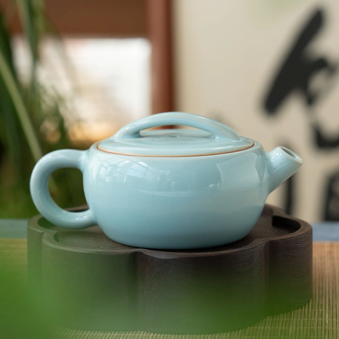 简匠 汝窑臻选天青大嘴汉瓦壶开片可养冰裂纹汝瓷茶壶150cc