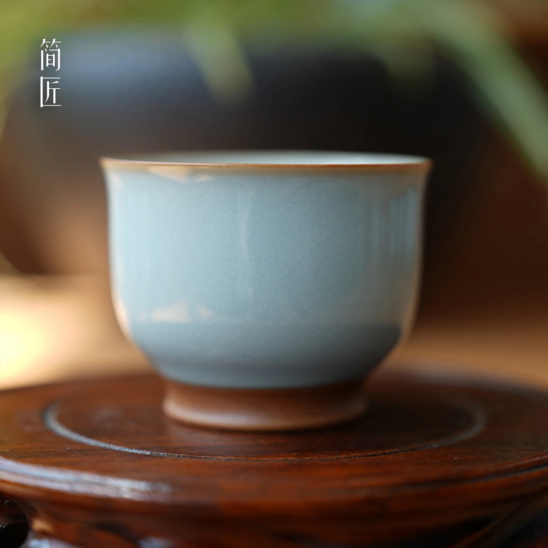 简匠 汝窑天青美人杯汝瓷杯开片可汝瓷杯80cc