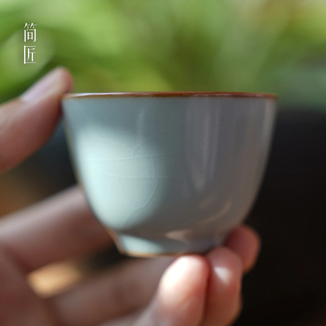 简匠 汝窑青杰汝窑灰青开片若玉杯开片可养汝瓷杯