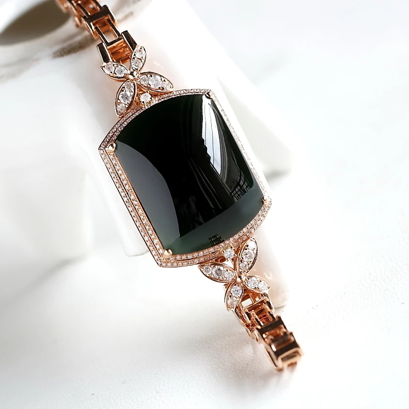 石之富珠宝缅甸天然玉石翡翠a货18k金豪镶玻璃种大蛋面手链