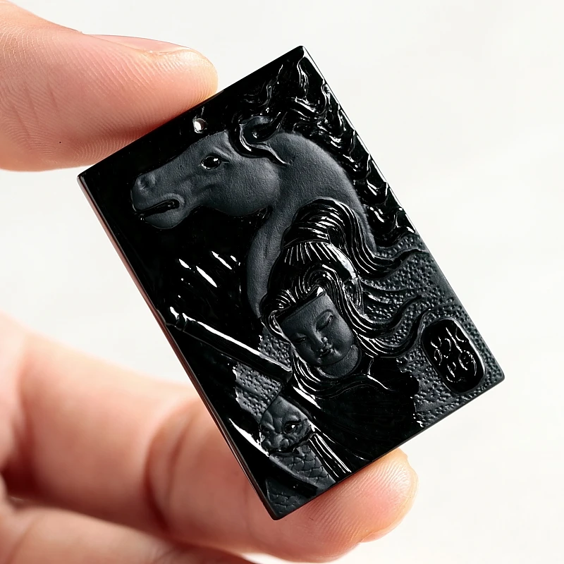 石之富珠宝缅甸天然玉石翡翠a货冰种墨翠吊坠马到成功挂件