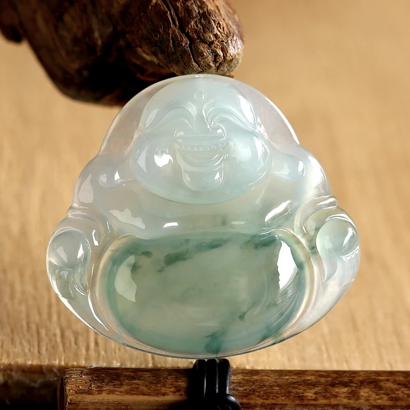 石之富珠宝缅甸天然玉石翡翠a货冰种飘花佛公玉吊坠