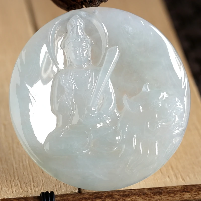 石之富珠宝缅甸天然玉石翡翠a货守护神冰糯种文殊菩萨吊坠