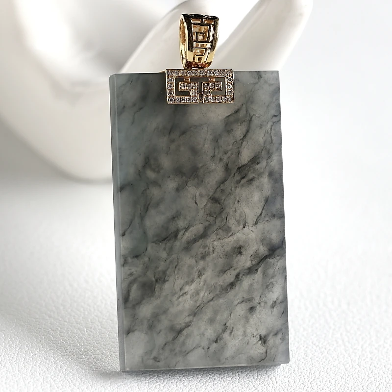 石之富缅甸翡翠a货18k金镶钻冰种无事牌玉吊坠