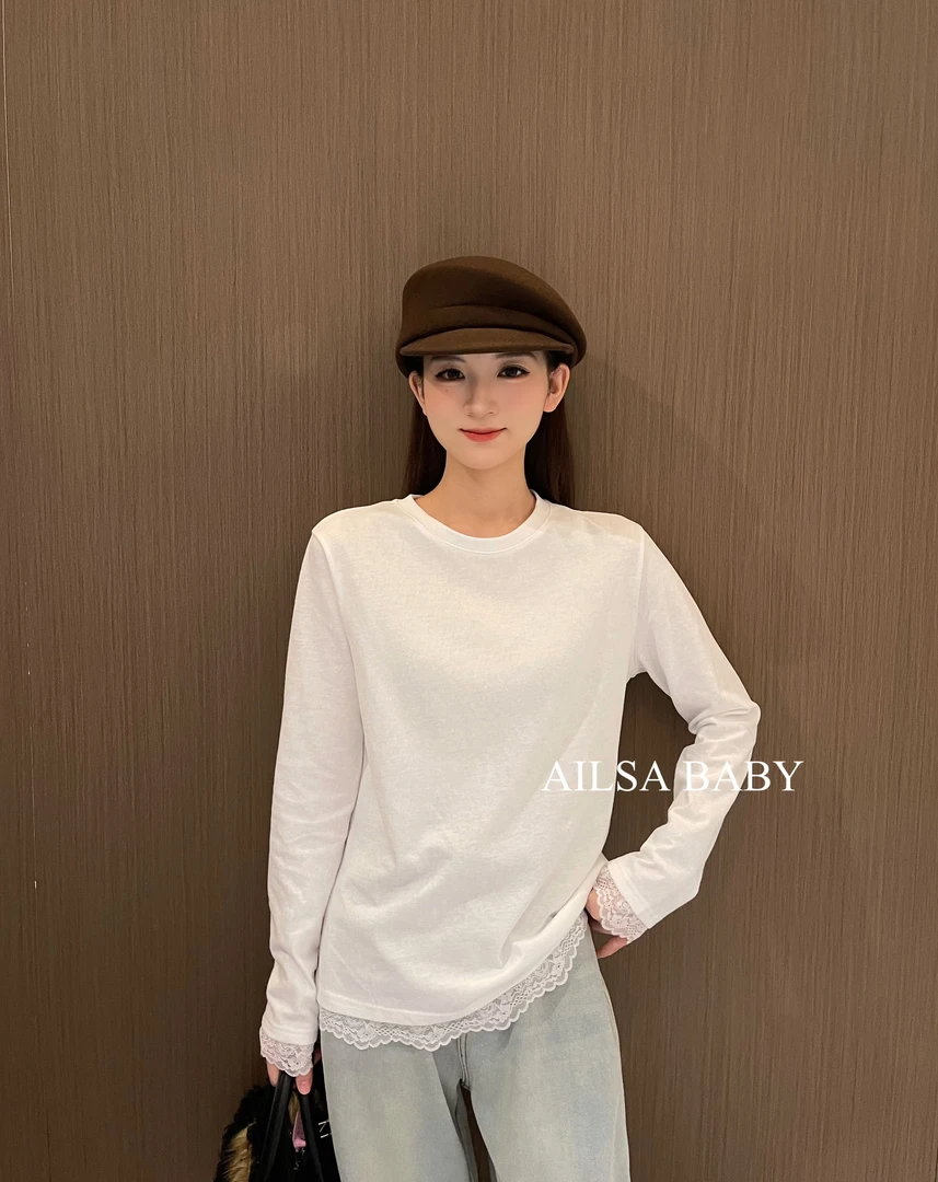 【AILSA BABY】欧货冬款袖口蕾丝边磨毛上衣A