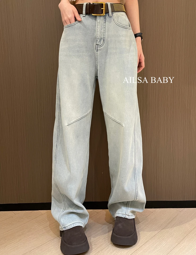 【AILSA BABY】欧货冬款配腰带加厚绒牛仔裤（裤长102）A