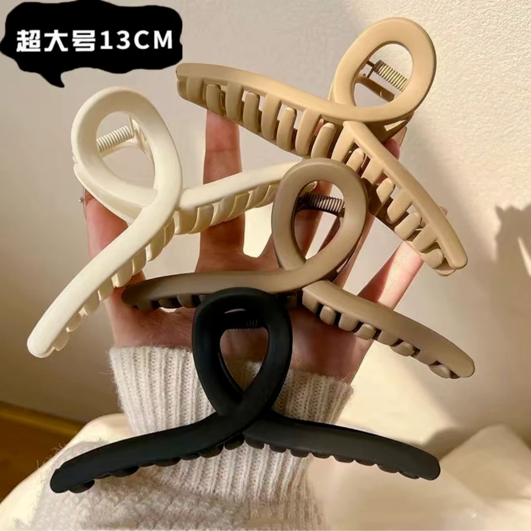 简约ins大号磨砂抓夹后脑勺盘发发夹交叉鲨鱼夹