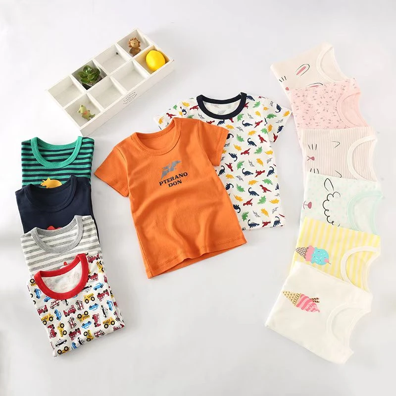 夏季男女童短袖t恤上衣两件装卡通图案冰激凌恐龙