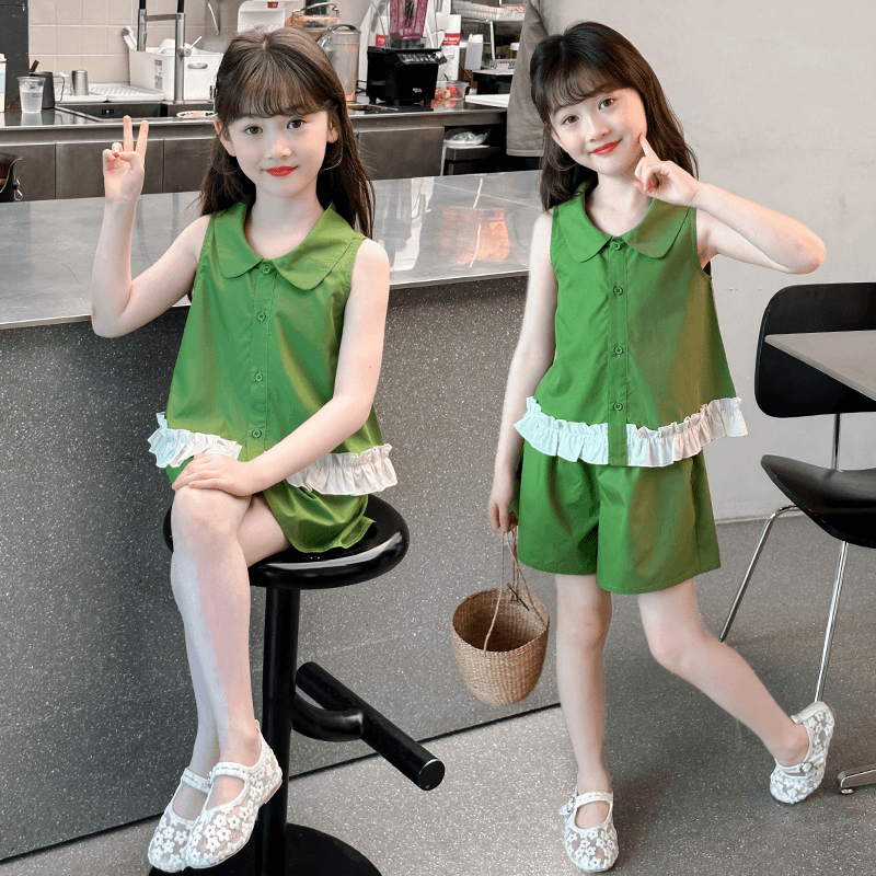 女童夏装套装2024新款时髦儿童装洋气背心短裤大童夏季棉布两件套