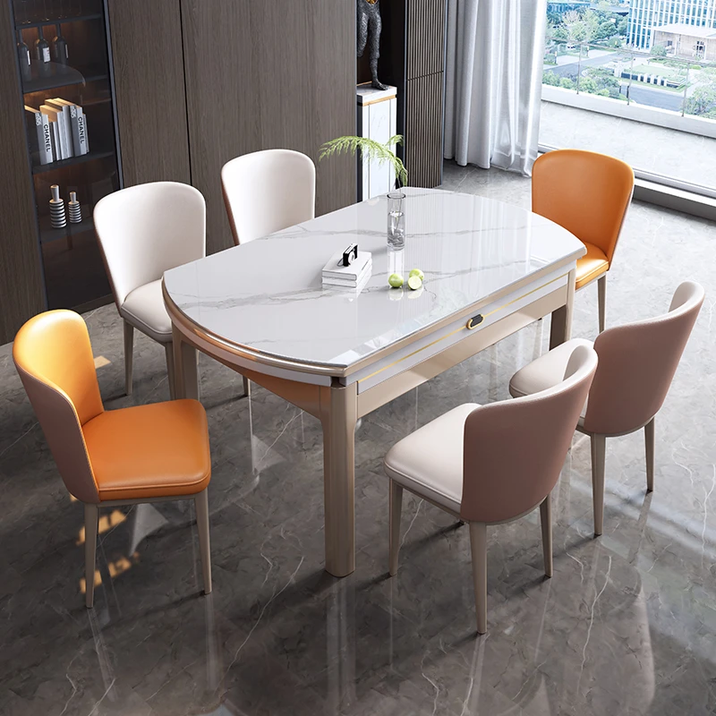 高端岩板实木餐桌椅组合现代简约轻奢家用小户型可伸缩折叠吃饭桌