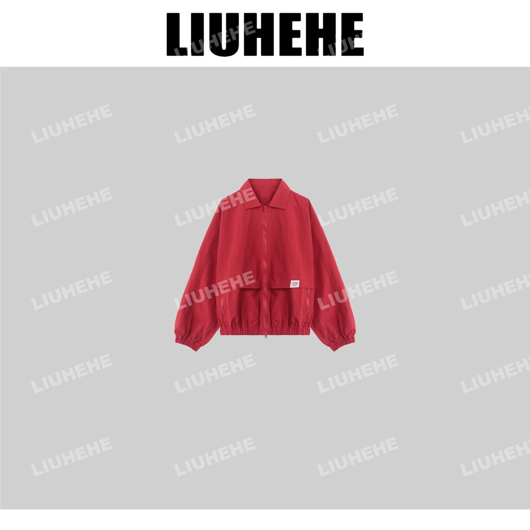 【呵呵家】红色运动 设计师款休闲宽松百搭POLO领外套1317