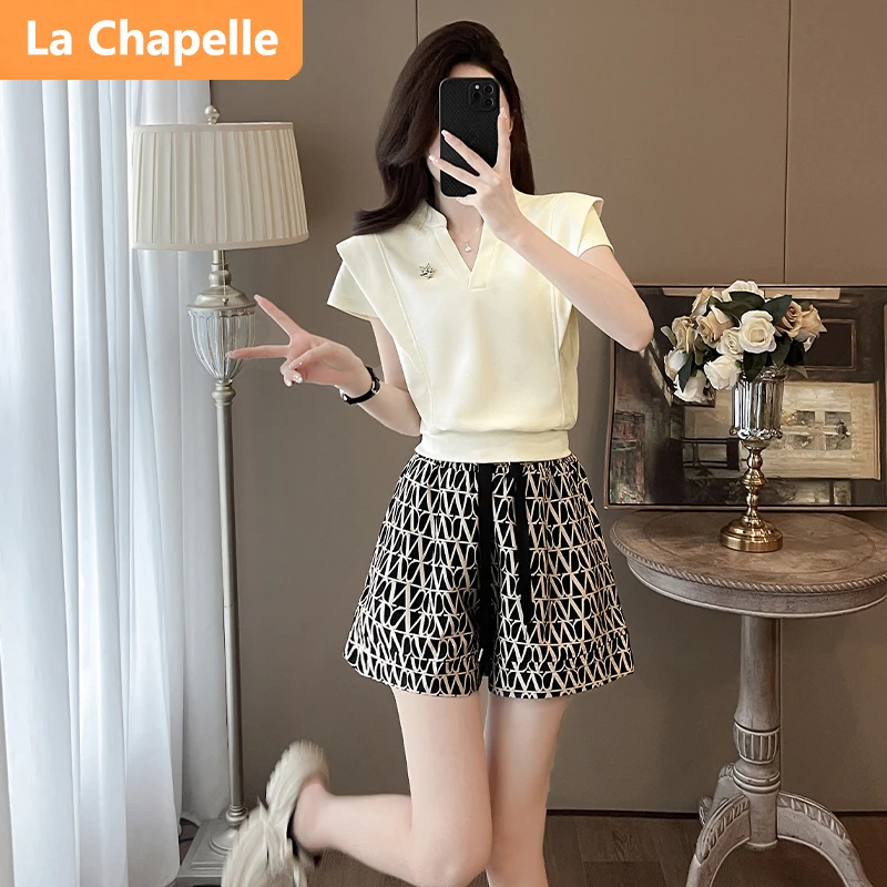 拉夏贝尔时尚套装女2025夏季新款短袖短裤清爽气质小个子减龄洋气
