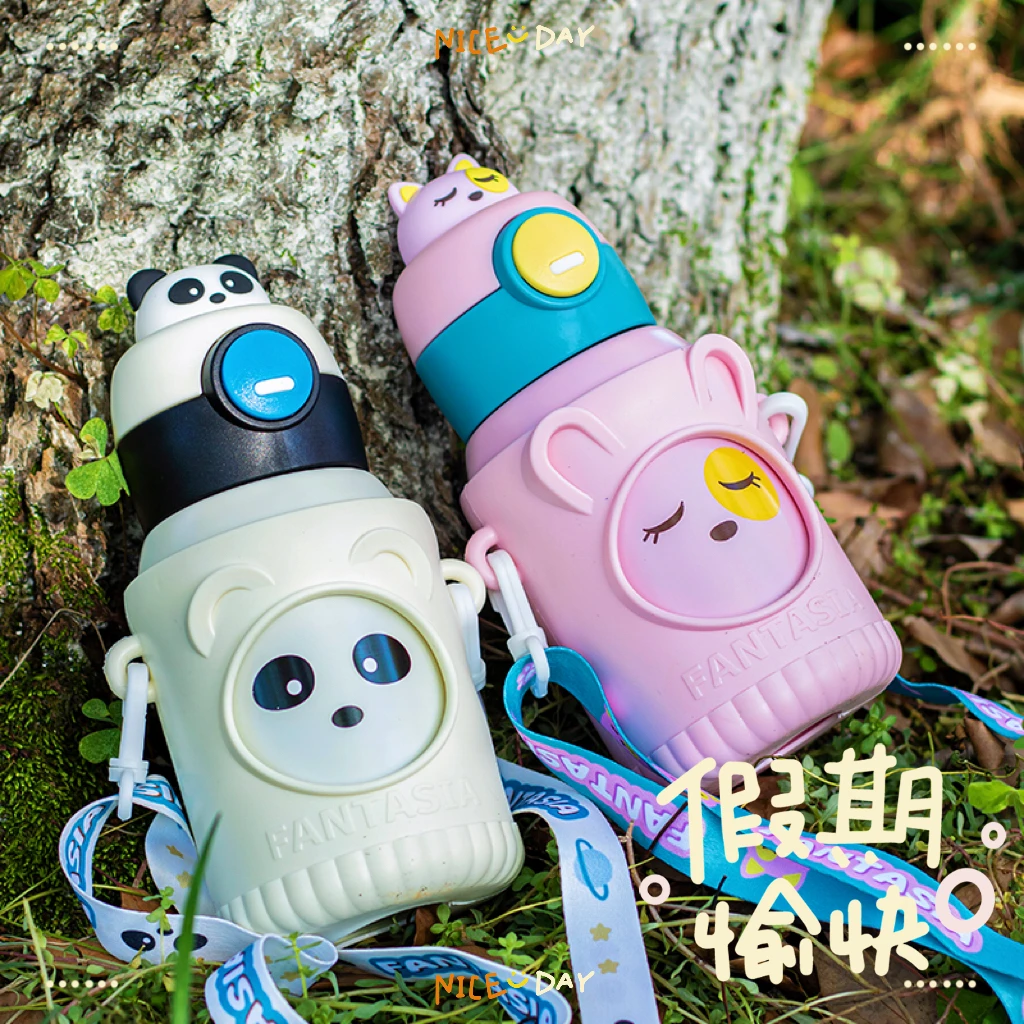 儿童保温杯316食品级幼儿专用吸管潮流带杯套学生卡通公仔带杯套