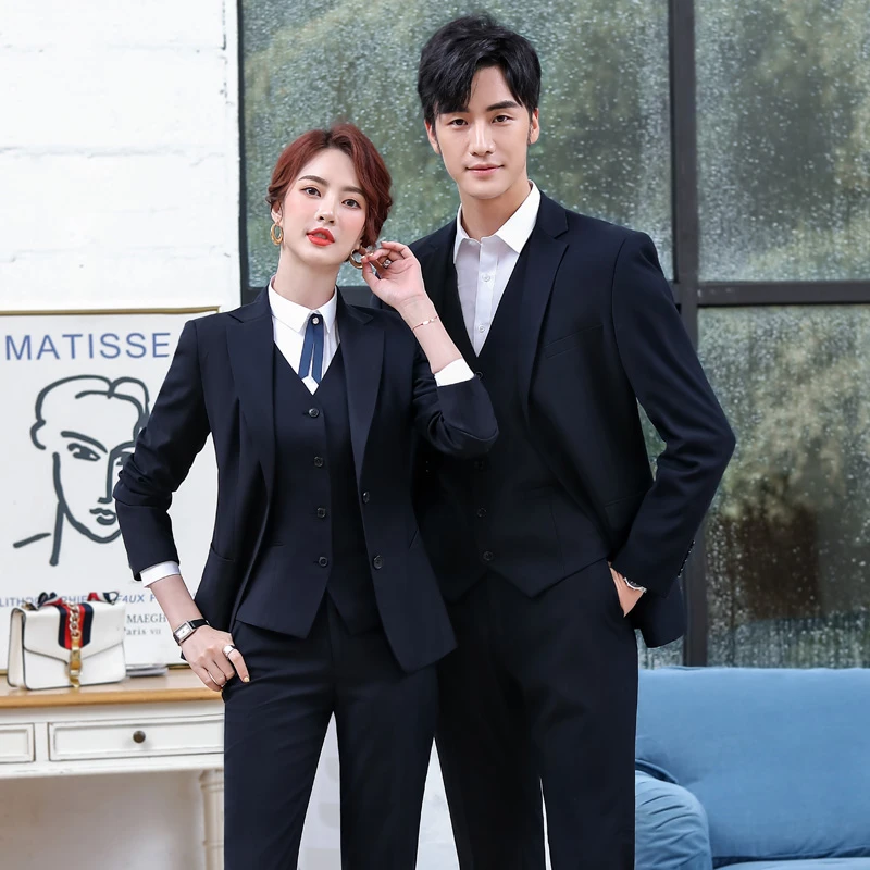 高端职业装灰色西服套装工装男女同款商务正装面试4s店销售工作服